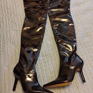 Zara Black Patent Leather Over-the-Knee Boots